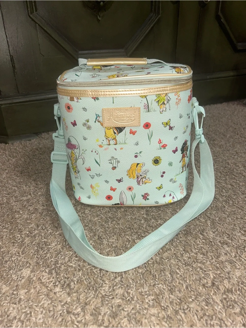 Disney Princess Little Girls Light Mint Floral Lunchbox with Gold Trim